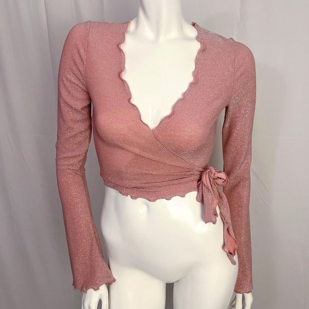 NWOT Urban Outfitters UO Pink Glittery Shawl Cardigan Wrap Top Size M - Picture 2 of 5